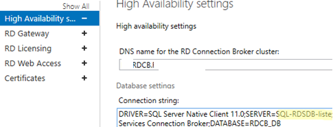 RDCB connection string points to SQL Server Cluster