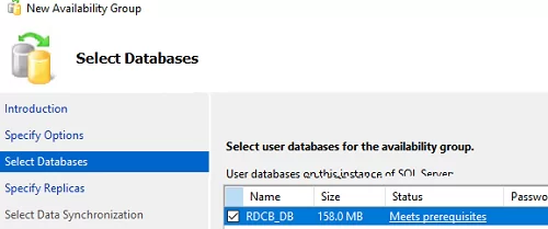 Select RDCB database for SQL Always On availability group