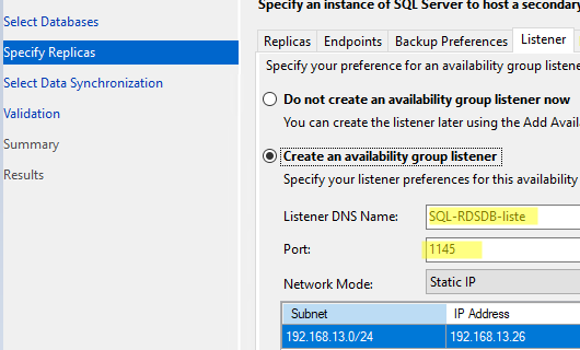 Set AlwaysOn listener DNS name and IP