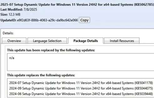 windows update details: update replacement