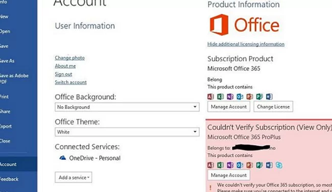 We couldn’t verify your microsoft office 365 subscription