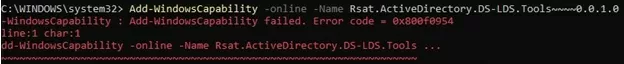 Active Directory RSAT install error 0x800f0954