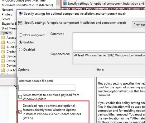 GPO: download FoD from WindowsUpdate instead WSUS