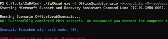 SaRAcmd run OfficeScrubScenario cmd
