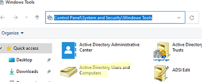 Active Directory Users and Computers snap-in in control panel