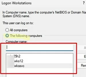 allow user logon to following workstations
