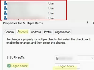 apply logon hours restriction to multiple users