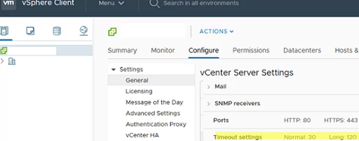 change the timeout settings in vsphere client