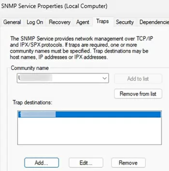 configure snmp trap destination for windows event viewer