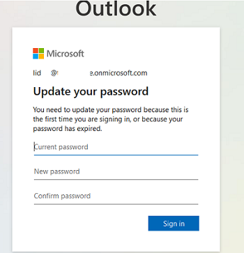 form to change expired password in azure ad 