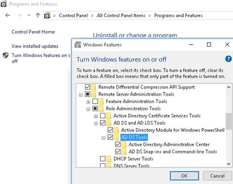 install ad ds tools in windows features
