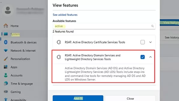 Install Active Directory Users and Computers RSAT tools via Optional Features in Windows 11