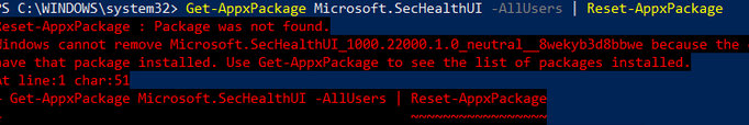Microsoft.SecHealthUI package is not installed