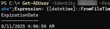 powershell: get ad user password expiration date