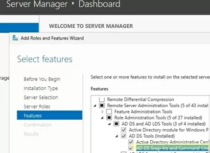 Server Manager: add Active Directory snap-ins