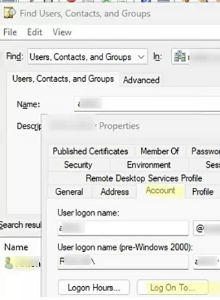 Log on to option in AD user properties: allowed logon computers