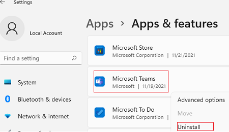 uninstall built-in microsoft teams client 
