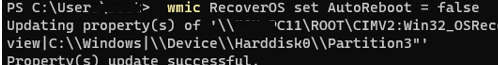 wmic RecoverOS disable autoreboot