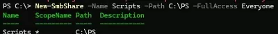 New-SmbShare: create shared folder powershell