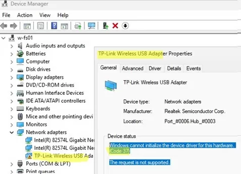 Cannot initialize wireless network adapter on Windows Server 2025