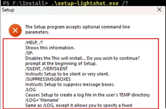 list available install options for an exe installer