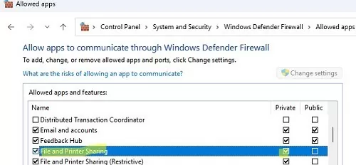 Enable firewall rule: File and Printer Sharing