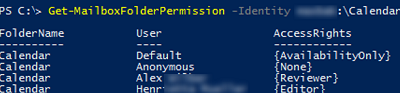 Get-MailboxFolderPermission list current calendar permissions with powershell