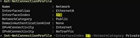powershell: change network category to private