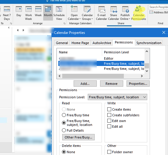 Share calendar/ change calendar permissions in Microsoft Outlook
