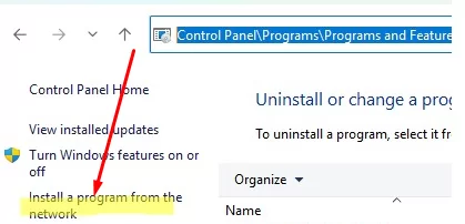 Windows Control Panel: install software from the network
