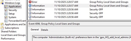 Event: changed local group membership via local user and group cse gpo extension