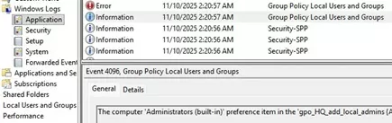 Event: changed local group membership via local user and group cse gpo extension