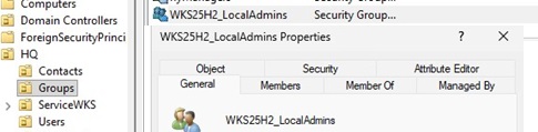 create local admin security group for workstation in AD