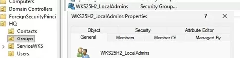 create local admin security group for workstation in AD