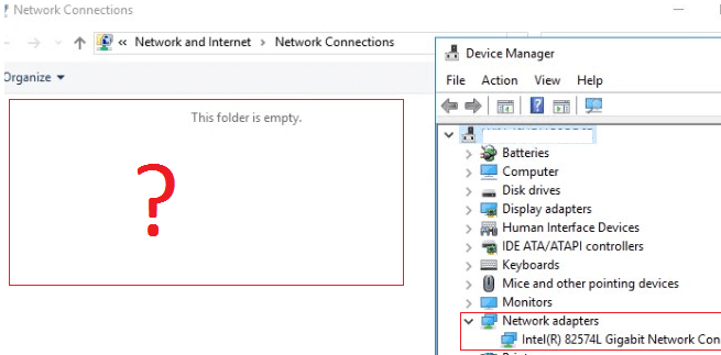 missing network connection icon in windows