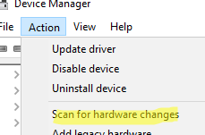 scan for hardware change with device manager