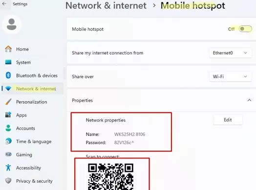 Start a mobile hotspot on Windows 11