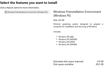 install Windows Preinstallation Envirinment in ADK 