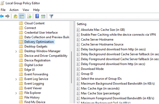 Delivery Optimization Settings in Group Policy Editor