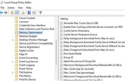 Delivery Optimization settings in Group Policy Editor