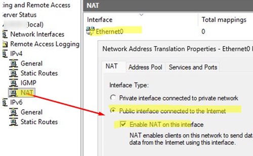 Enable NAT on Windows Server RRAS