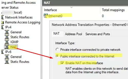 Enable NAT on Windows Server RRAS