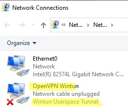 OpentVPN network adapter wintun userspace tunnel