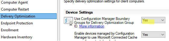 Use Configuration Manager boundary Groups for Delivery optimization for group ID 