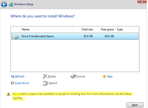 æggelederne betaling straf Windows Setup Couldn't Create a New Partition | Windows OS Hub