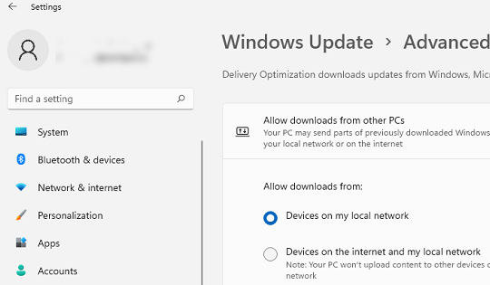 windows update delivery optimization setting in windows 11
