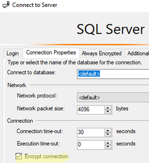 Encrypt connection in SQL Server Management Studio 