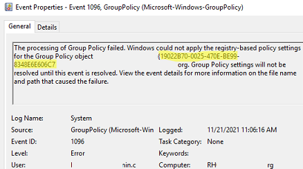 Event ID 1096 - The processing of Group Policy failed