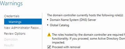 Force the removal of the Active Directory domain controller