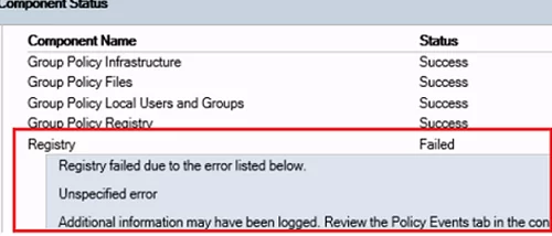 Group Policy Registry failed due to the following error listed below.